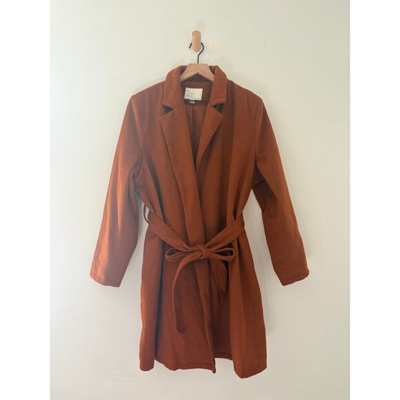 A New Day Wool Belted Overcoat XXL Brown Notched Lapel Long Jacket Coat - Picture 4 of 13
